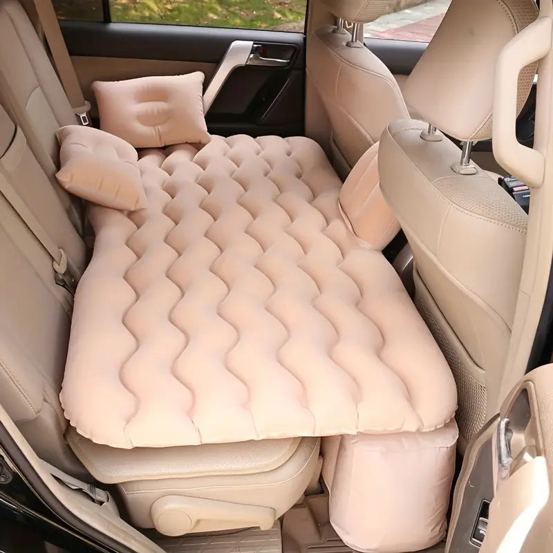 Cream Inflatable Car Air Bed Mattress with Air Pump, Two Pillow And Carry Bag