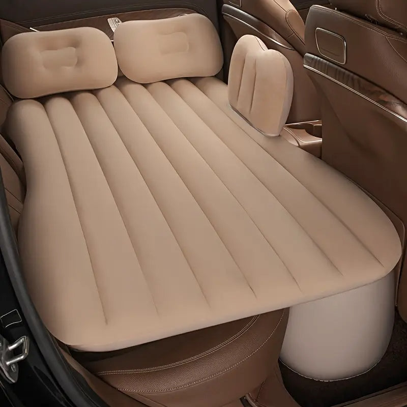 Cream Inflatable Car Air Bed Mattress with Air Pump, Two Pillow And Carry Bag