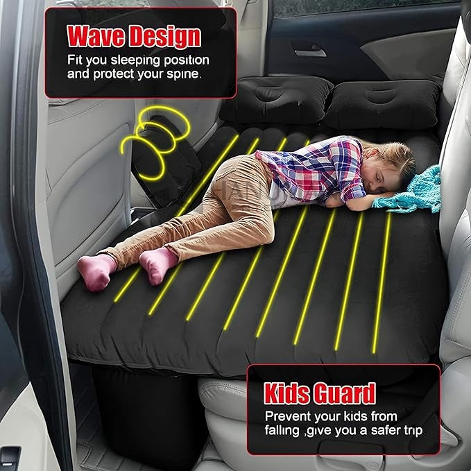 Black Inflatable Car Air Bed Mattress with Air Pump, Two Pillow And Carry Bag