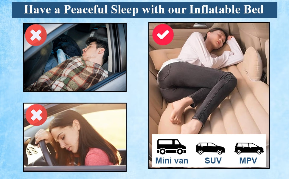 Black Inflatable Car Air Bed Mattress with Air Pump, Two Pillow And Carry Bag